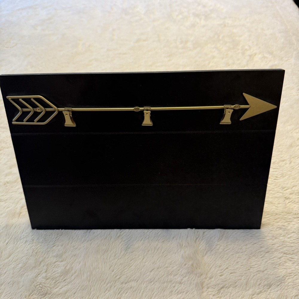 Rustic Photo Display Black Wood with Gold Arrow Hanging Clips